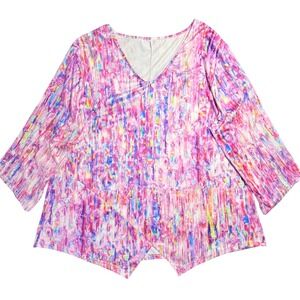 Womens 3X Abstract Multi-Color Psychedelic V-Neck Asymmetrical Hem Tunic Top